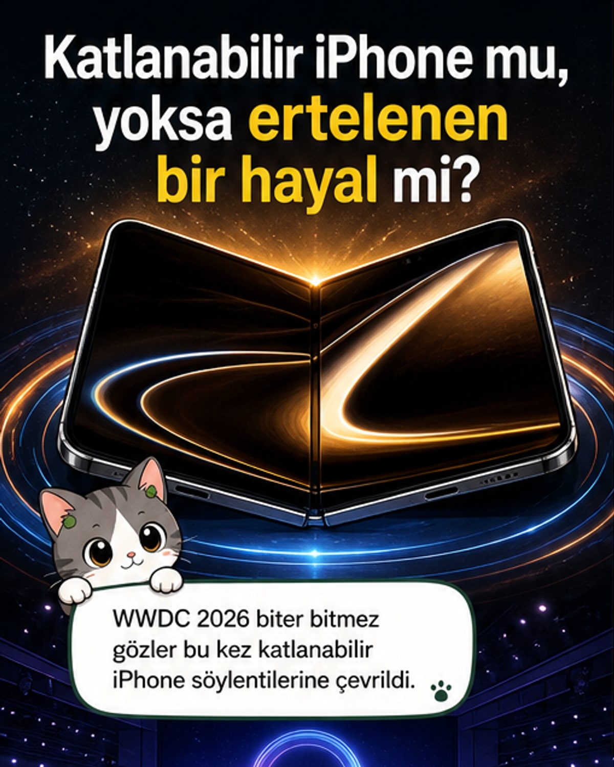 iPhone Ultra'nın render görüntüsü: açık hâlde büyük ekran, kapalı hâlde kompakt tasarım.
