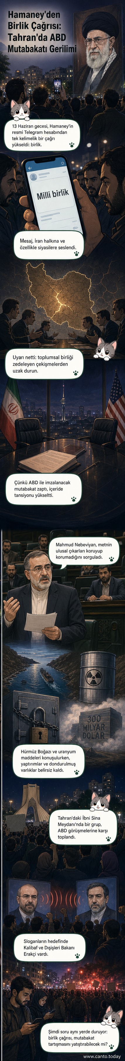 İran lideri Ali Hamaney'in resmi paylaşımında milli birlik çağrısı yapıldığı gösteriliyor.