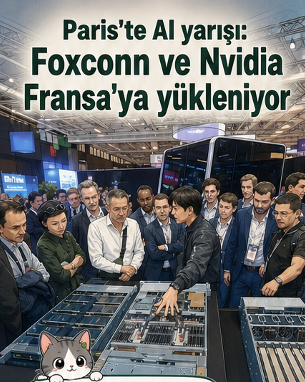 Paris'te düzenlenen VivaTech 2026'da Foxconn ve Nvidia'nın Fransa ile yapay zekâ altyapısı üzerindeki ortaklığı simgeler.