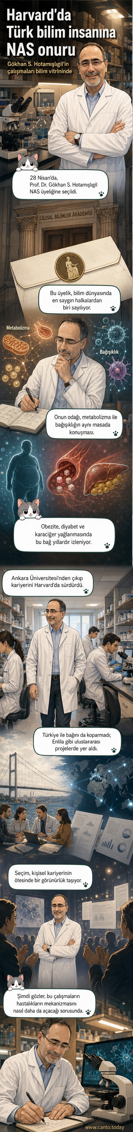 Harvardlı Türk bilim insanı Prof. Dr. Gökhan S. Hotamışlıgil'in portresi ve ABD Ulusal Bilimler Akademisi (NAS) logosu.