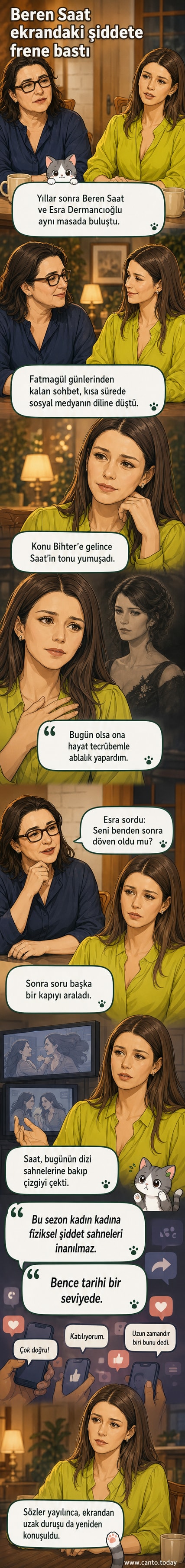 Beren Saat ve Esra Dermancıoğlu, bir YouTube programında samimi bir sohbete dalmış hâlde