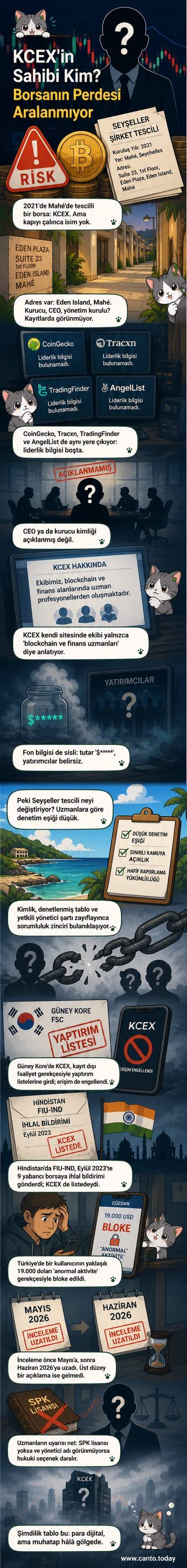 KCEX kripto borsasının logosu ve 'Sahibi kim?' sorusunun yer aldığı görsel