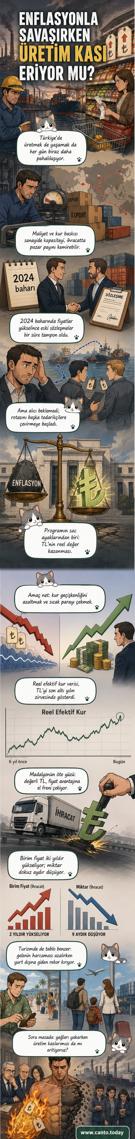 Bir grafikte yükselen Türk Lirası değeri ve düşen ihracat miktarı arasındaki zıtlık gösteriliyor.
