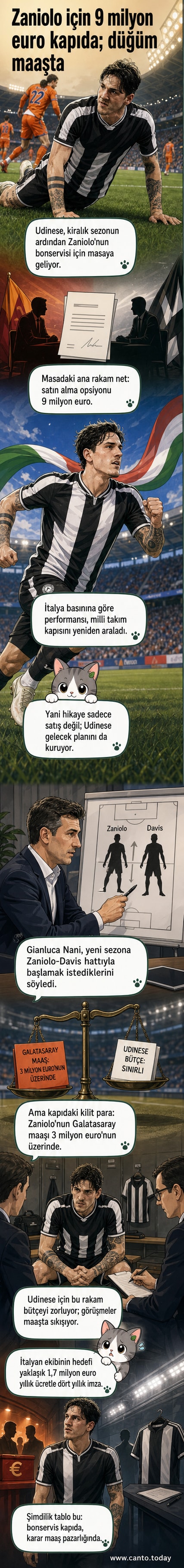 Galatasaray forması giyen ve ardından Udinese koltuğunda oturan bir futbolcunun resmi, ön planda transfer belgeleri ve para sembolleri