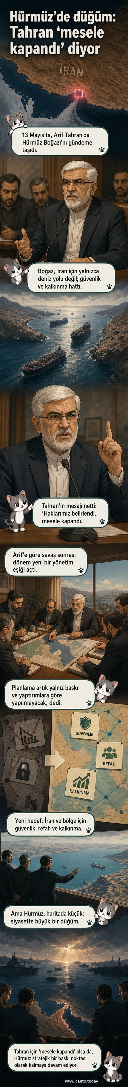 İran bayrağı önünde Hürmüz Boğazı'nı gösteren harita ve 'haklar belirlendi' yazılı başlık