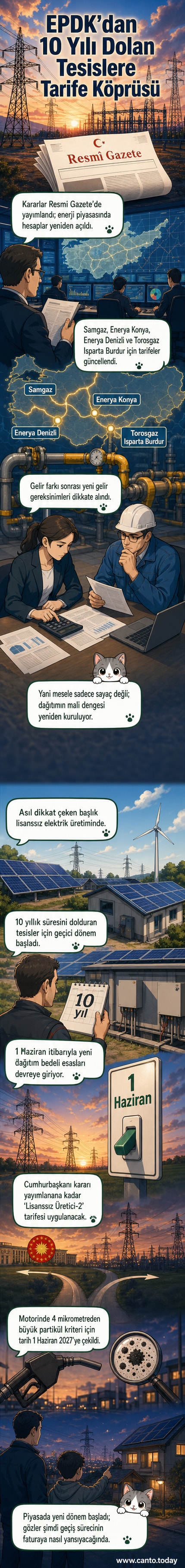 Enerji Piyasası Düzenleme Kurumu (EPDK) logosu ve elektrik dağıtım şebekesi üzerinden enerji akışı gösteren teknik bir illüstrasyon, ön planda yeni tarife duyurusu.