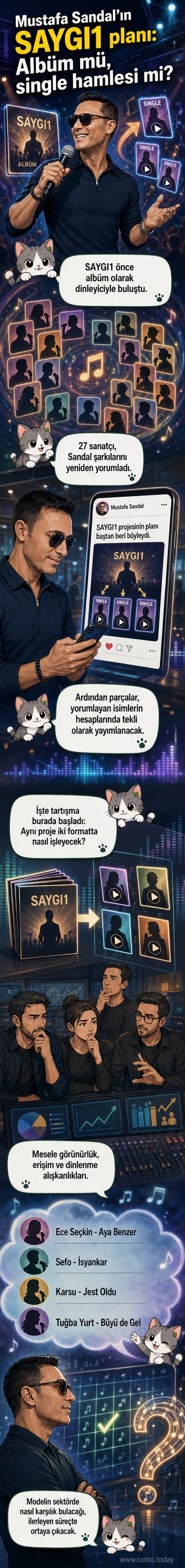 Mustafa Sandal'ın SAYGI1 projesi kapsamında 27 sanatçı tarafından yeniden yorumlanan şarkılarının yer aldığı dijital bir albüm kapağı.