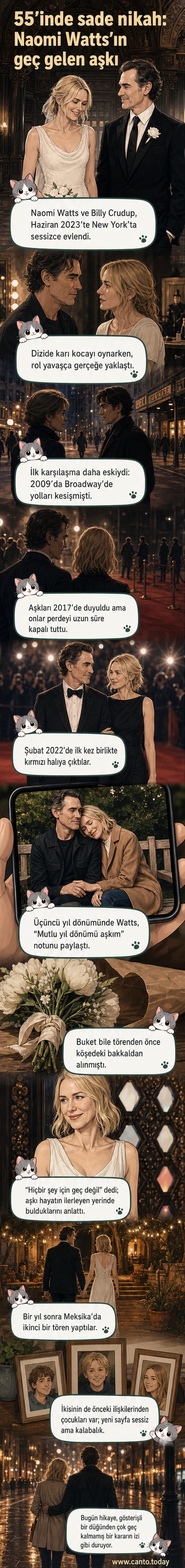 Naomi Watts ve Billy Crudup, ahşap bir bankta otururken, Watts elinde beyaz çiçeklerle poz veriyor.