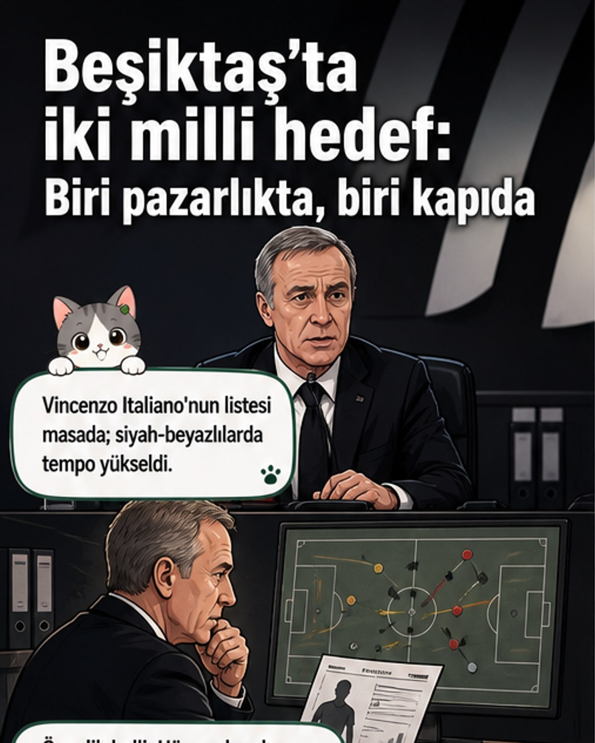 Beşiktaş forması önünde Aral Şimşir ve Altay Bayındır'ın siluetleri, arka planda maç sahnesi