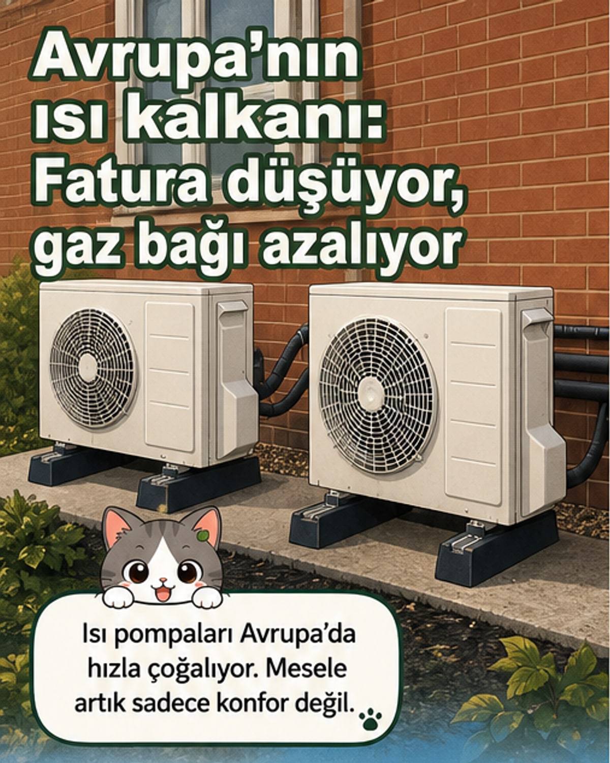 Avrupa haritası üzerinde ısı pompalarının yaygınlaştığı ülkeler vurgulanıyor, enerji faturalarındaki düşüş grafikle gösteriliyor.