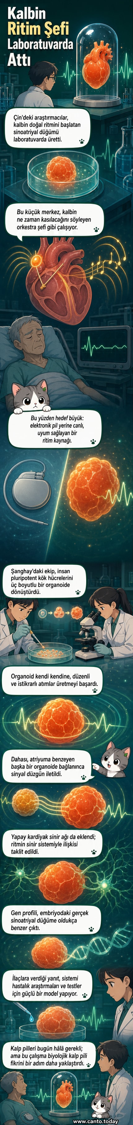 Laboratuvarda üretilen üç boyutlu biyolojik kalp ritim merkezi, elektriksel sinyaller üretiyor.