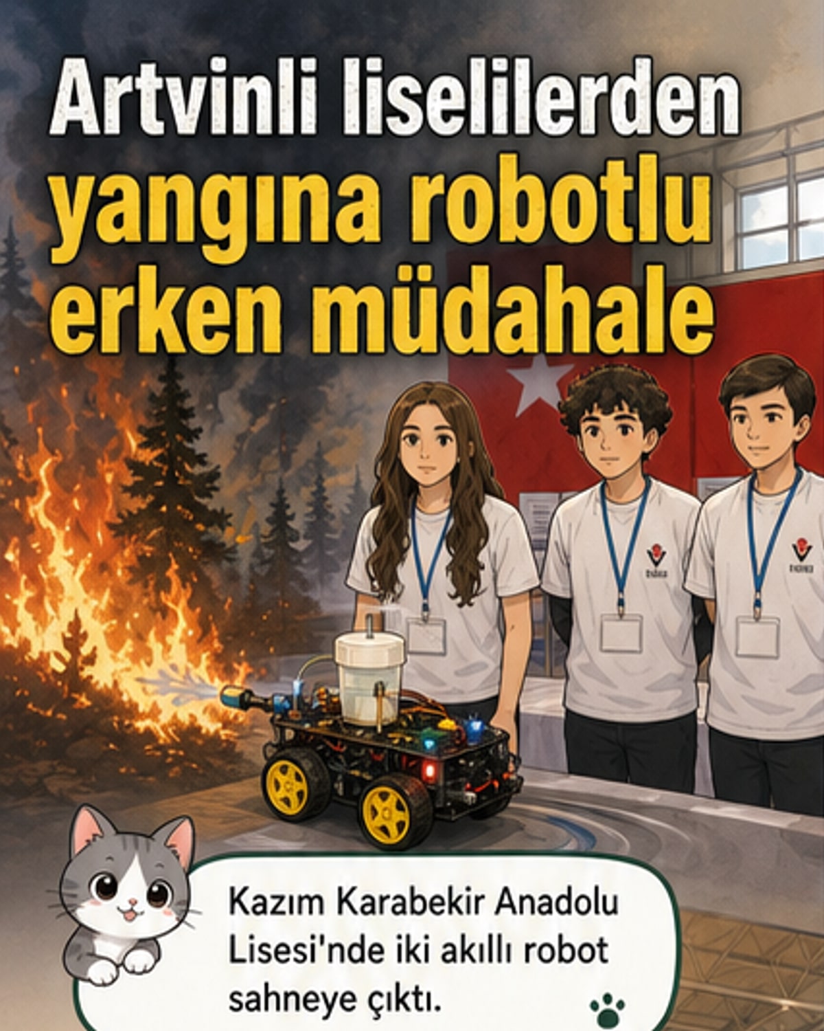 Lise öğrencileri yangın robotu geliştirdi