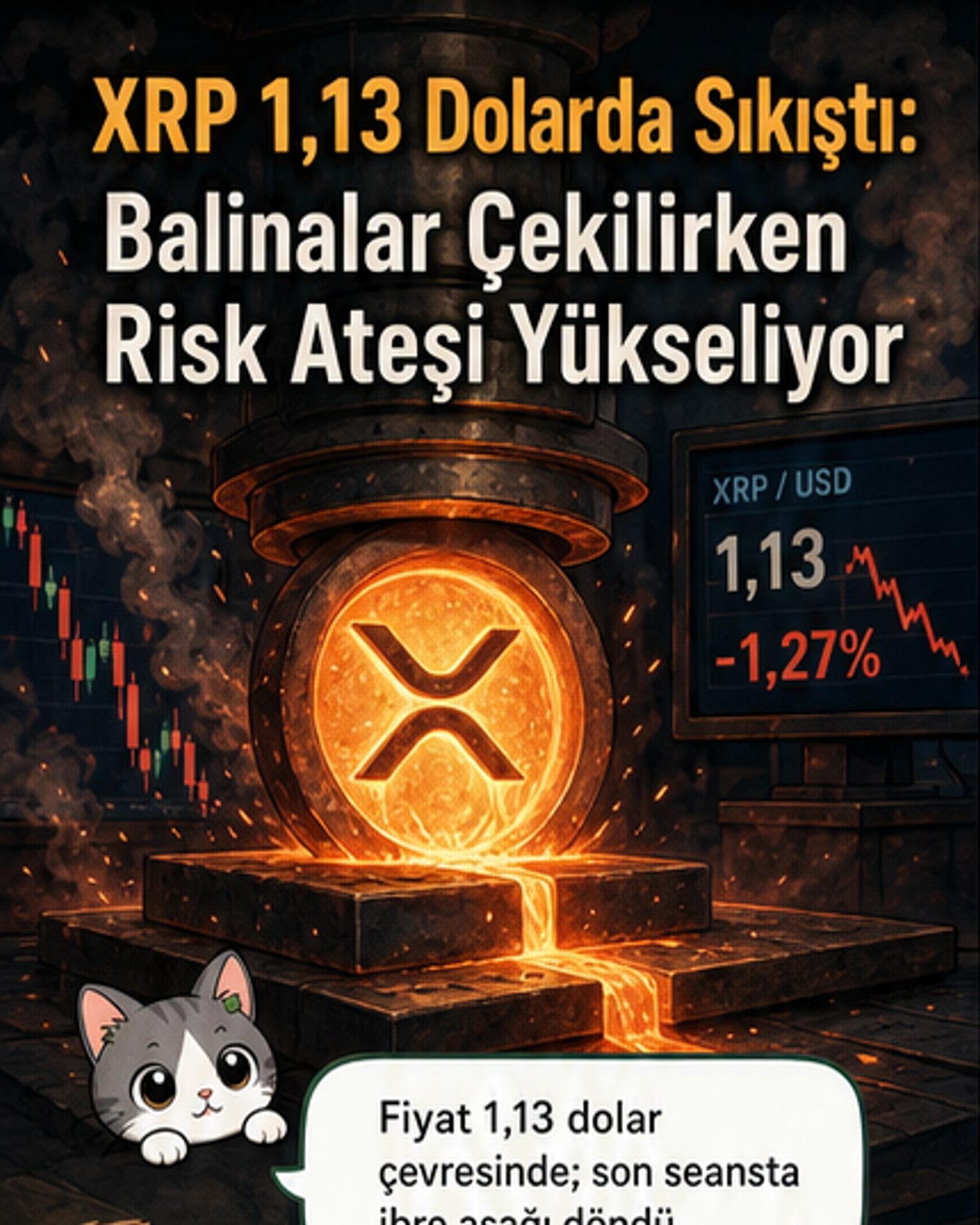 XRP grafiği, düşen fiyat ve büyük yatırımcı çıkışlarını gösteren bir webtoon haber paneli