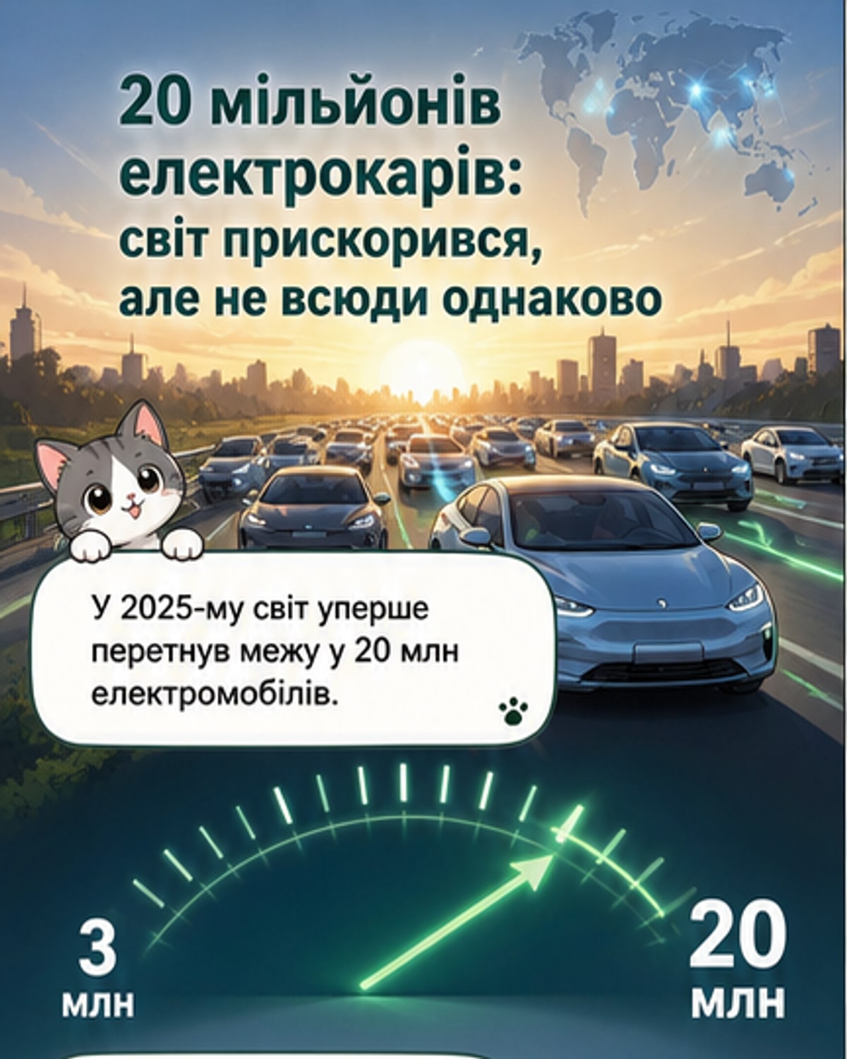 Світ купує 20 млн електромобілів на рік