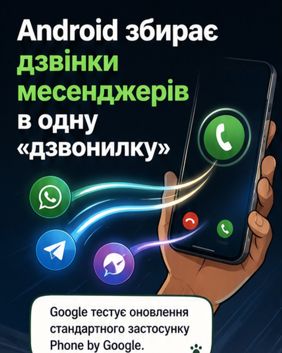 Android об’єднає дзвінки з Telegram та WhatsApp