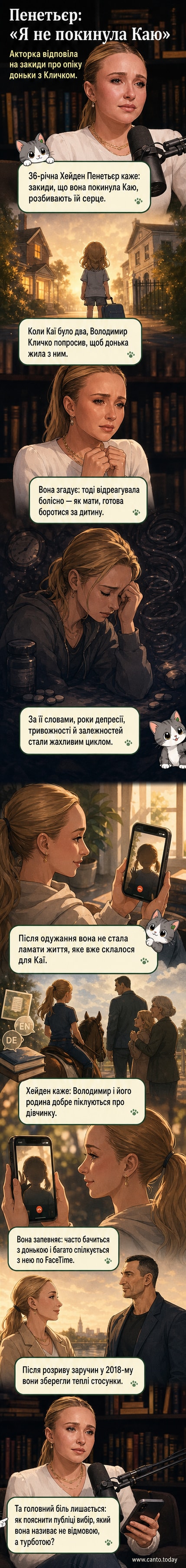Актриса Хейден Пенетьєр зі сльозами на обличчі, говорить у подкасті про своє рішення не боротися за опіку над донькою Кайєю Євдокією, яку виховує боксер Володимир Кличко.
