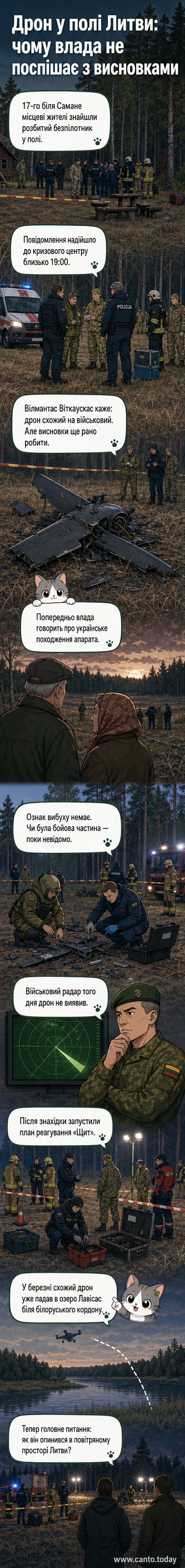 Ілюстрація: поле в Литві, де знайшли уламки військового безпілотника, з дрона, що летить у напрямку кордону