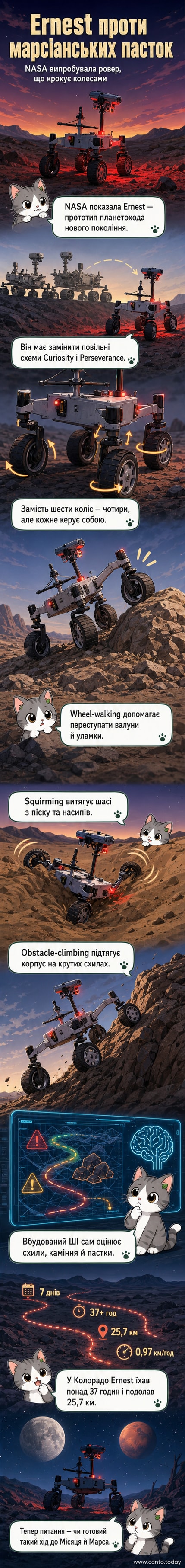 Концепт-зображення нового марсохода Ernest, який долає скелясту перешкоду, використовуючи динамічне керування колесами