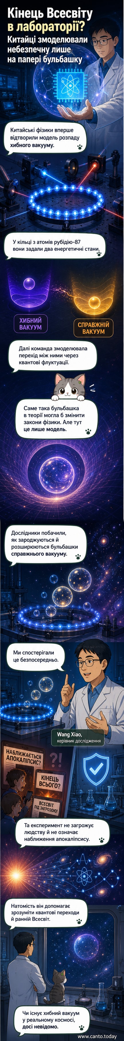Ілюстрація: лабораторний експеримент із лазерами та атомами, що моделює розпад хибного вакууму в космосі