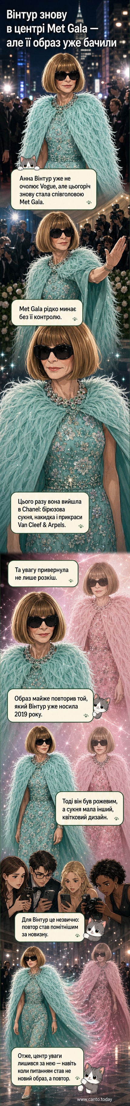 Анна Вінтур на червоній доріжці Met Gala 2026 у бірюзовому сукні та накидці від Chanel, з прикрасами Van Cleef & Arpels