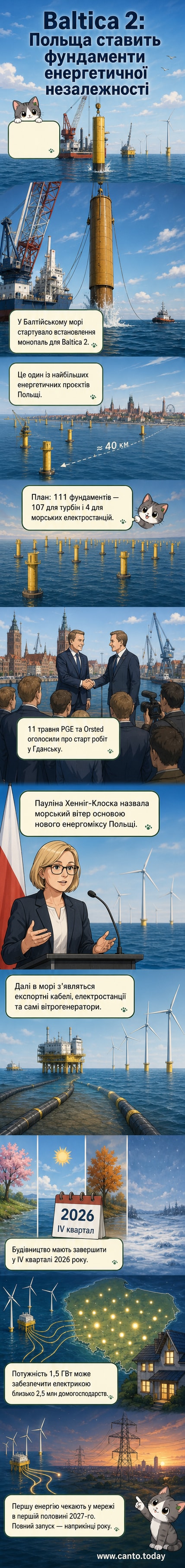 Ілюстрація: морський вітропарк Baltica 2 у Балтійському морі з вітрових турбін на фоні узбережжя Польщі