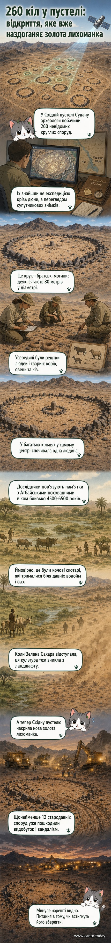 Супутниковий знімок пустелі з видимими круглими структурами — гігантськими братськими могилами, розташованими серед пісків Східної пустелі в Судані.