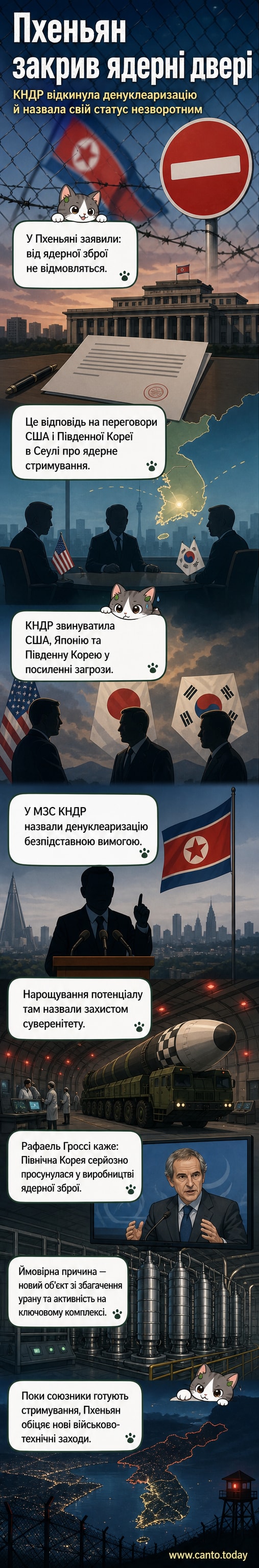 Ілюстрація: силует лідера КНДР на фоні ядерного вибуху та військової техніки, символізуючи відмову від денуклеаризації.