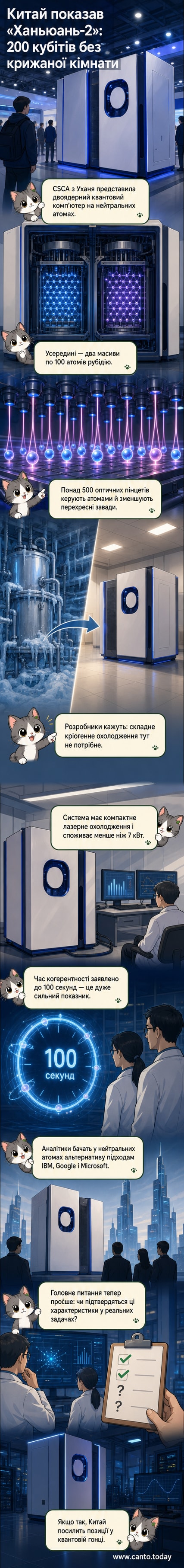 Ілюстрація квантового комп'ютера «Ханьюань-2» з двома ядрами на основі нейтральних атомів, оточеного лазерними променями та оптичними пінцетами
