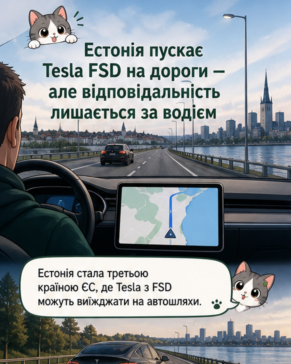 Естонія дозволила Tesla FSD на автошляхах