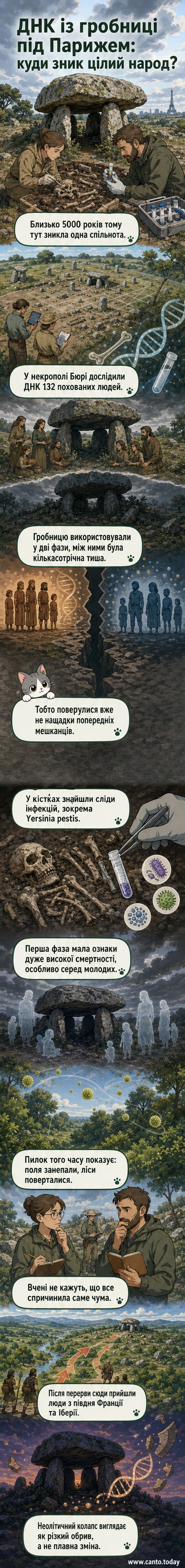 Ілюстрація древньої гробниці Бюрі під Парижем, де знайдено ДНК двох абсолютно різних народів, що жили з інтервалом у кілька сотень років.