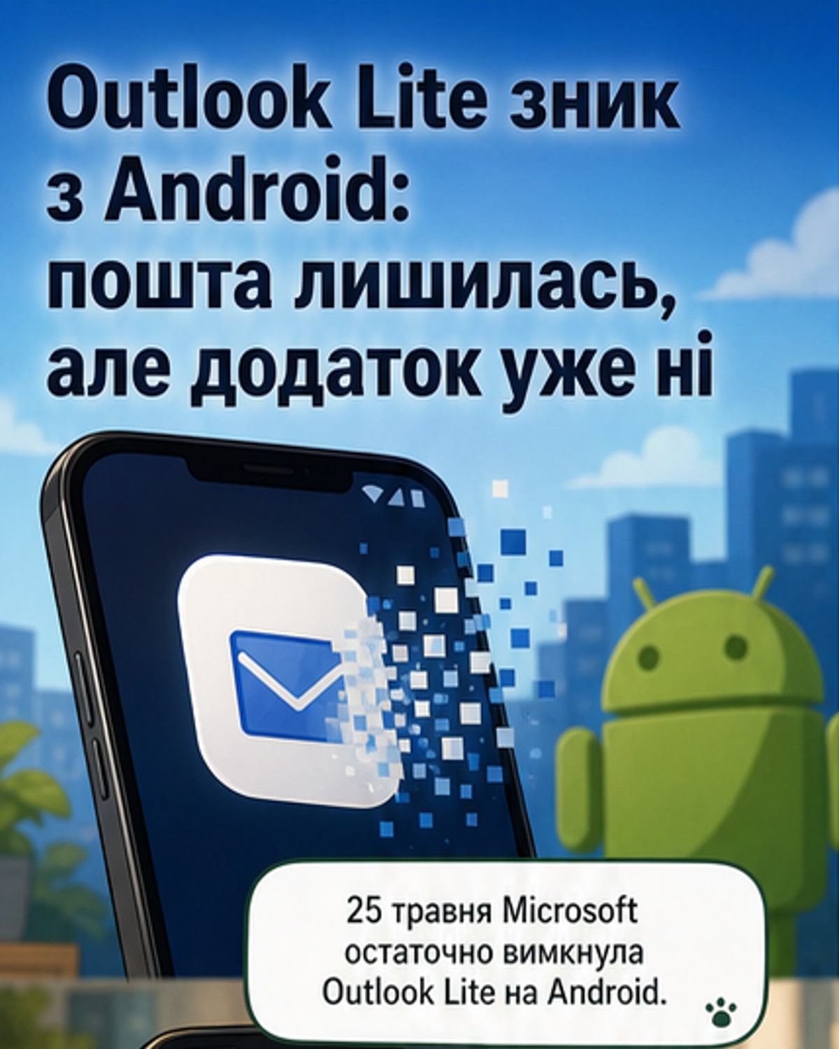 Зупинка роботи Outlook Lite на Android
