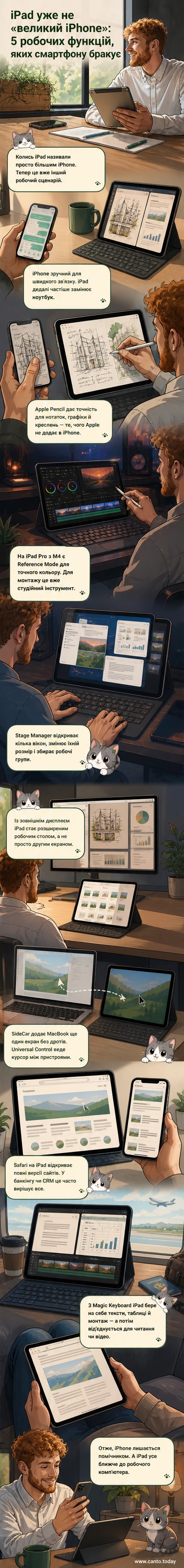 iPad з клавіатурою Magic Keyboard і стилусом Apple Pencil на столі, поруч — Mac, на екрані — інтерфейс Final Cut Pro