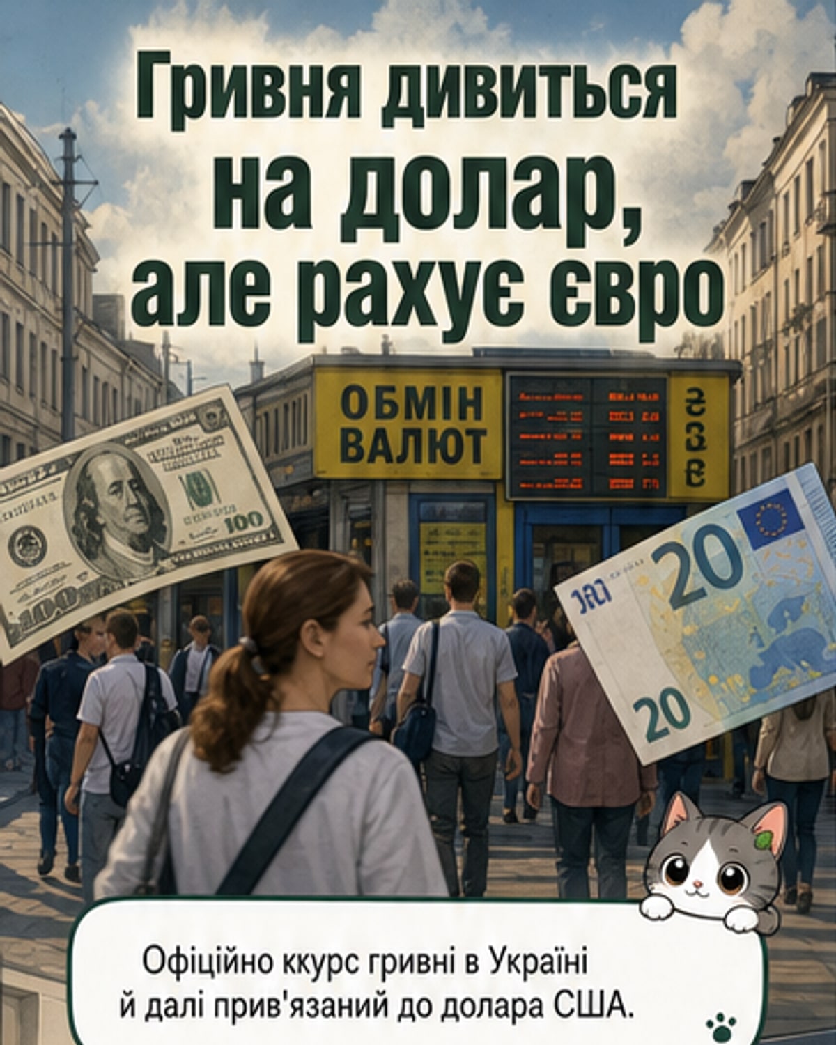 Євро витісняє долар у курсі гривні