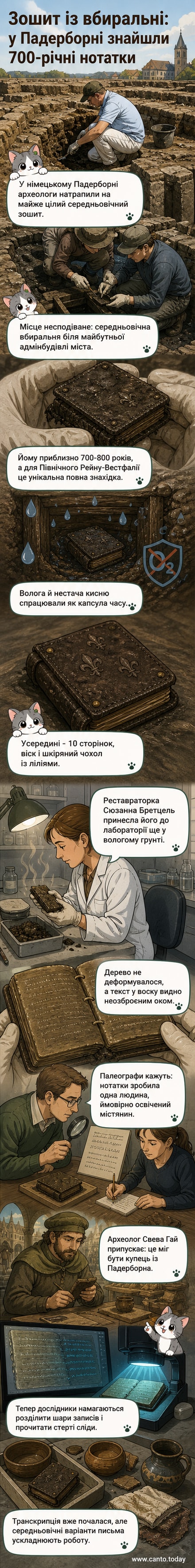 Фото археологічної знахідки — маленького дерев'яного зошита в шкіряному чохлі з квітковим орнаментом, знайденого в Німеччині.