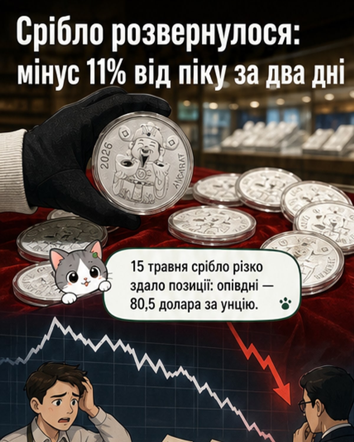 Срібло втрачає 11%: різке падіння цін