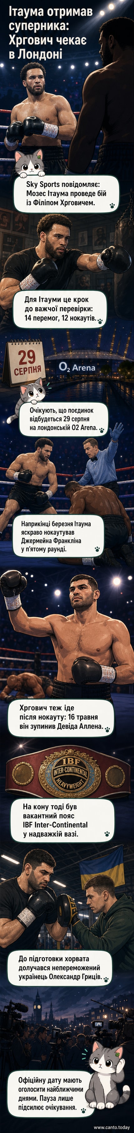 Два боксери стоять у рингу, один у червоному, інший у синьому куті, публіка на задньому плані