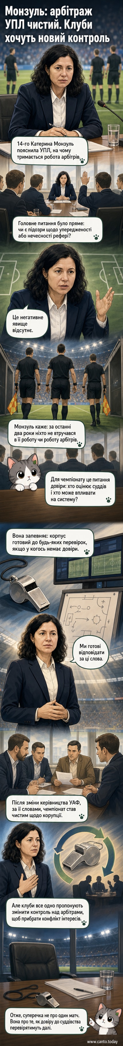 Футбольна суддя Катерина Монзуль стоїть на полі під час матчу, тримаючи флажок, тло — емоційні уболівальники