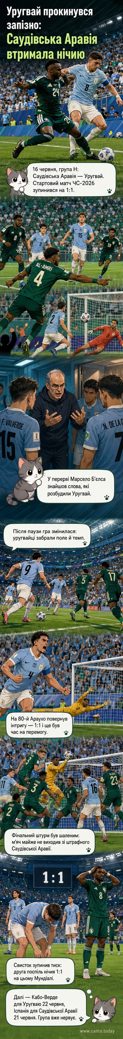 Футбольний матч між Саудівською Аравією та Уругваєм на чемпіонаті світу 2026: гравці борються за м’яч на тлі повних трибун