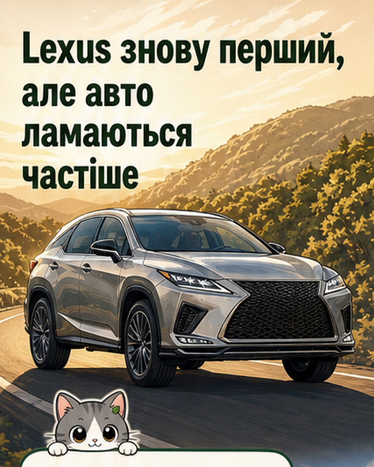 Інфографіка з рейтингом автобрендів за надійністю: Lexus на першому місці, за ним Buick та MINI, найнижчі позиції — у Volkswagen, Volvo та Land Rover.