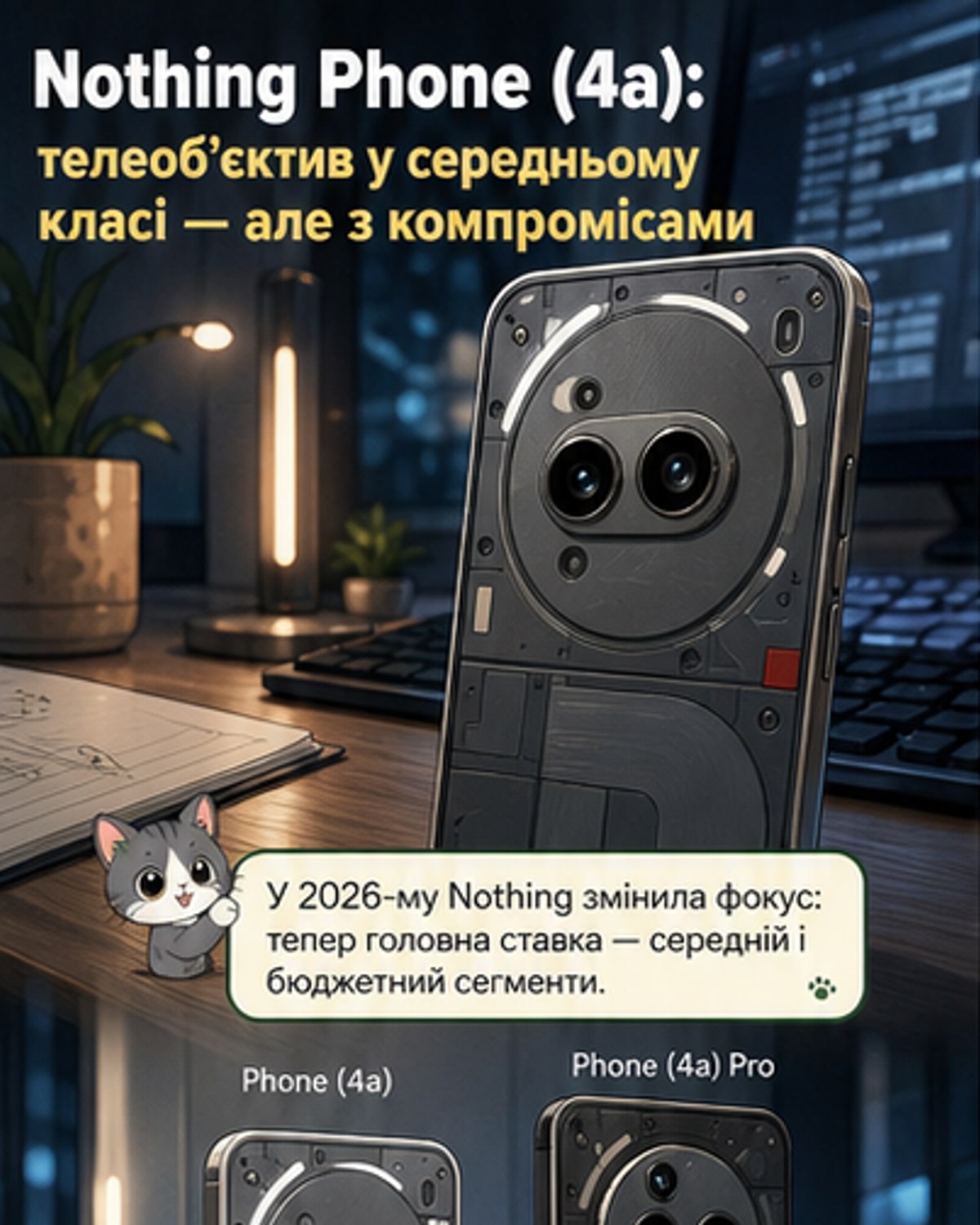 Новий Nothing Phone (4a) з телеоб’єктивом у середньому класі