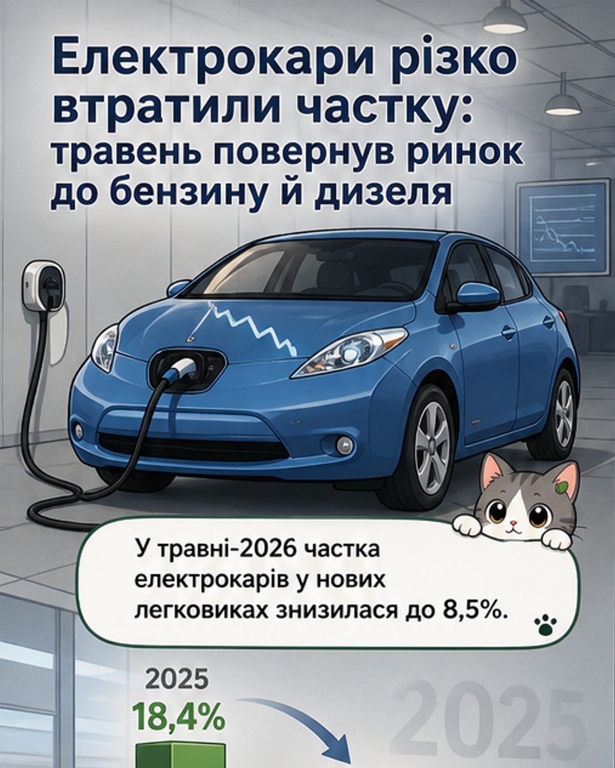 Частка електромобілів упала до 8,5%