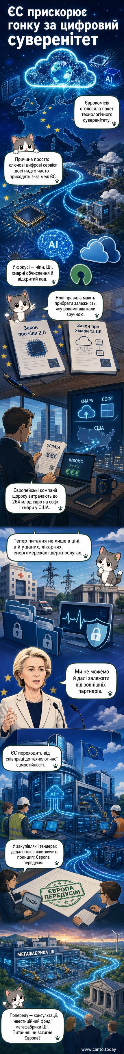 Карта Європи з цифровими лініями зв’язку, що відгалужуються від американських серверів, і новими локальними центрами обробки даних.