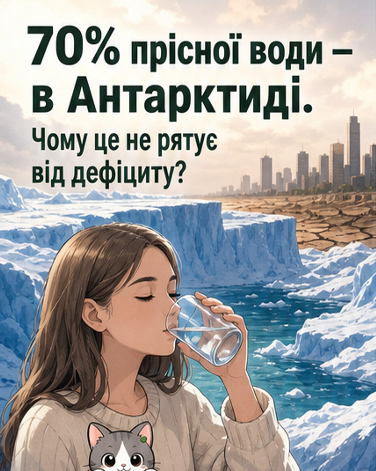 70% прісної води — у льоді, але вона недоступна