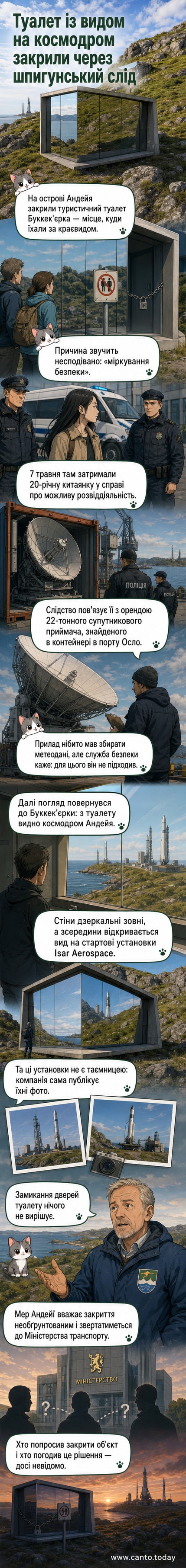 Закритий архітектурний туалет на фоні моря та скель, з дзеркальними стінами, на острові Андейя в Норвегії