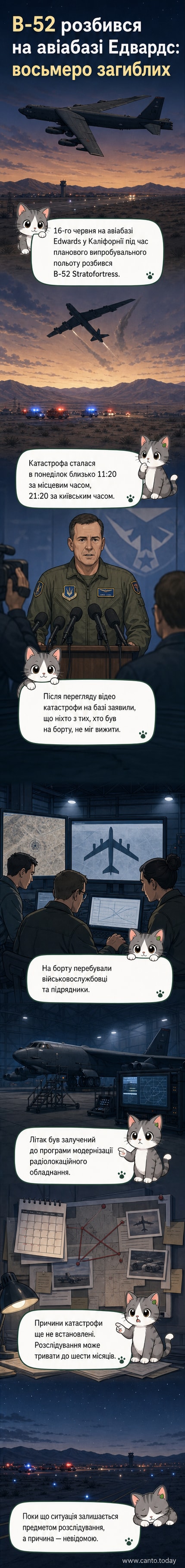 Ілюстрація бомбардувальника B-52 Stratofortress на тлі диму після аварії в пустелі Мохаве