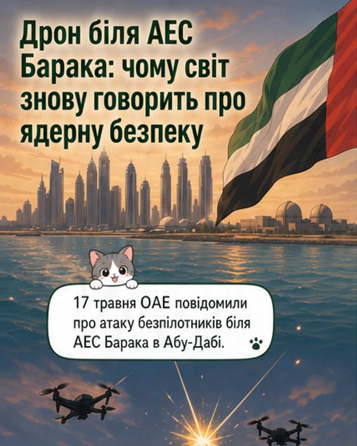 Дрон влучив у генератор біля АЕС в ОАЕ