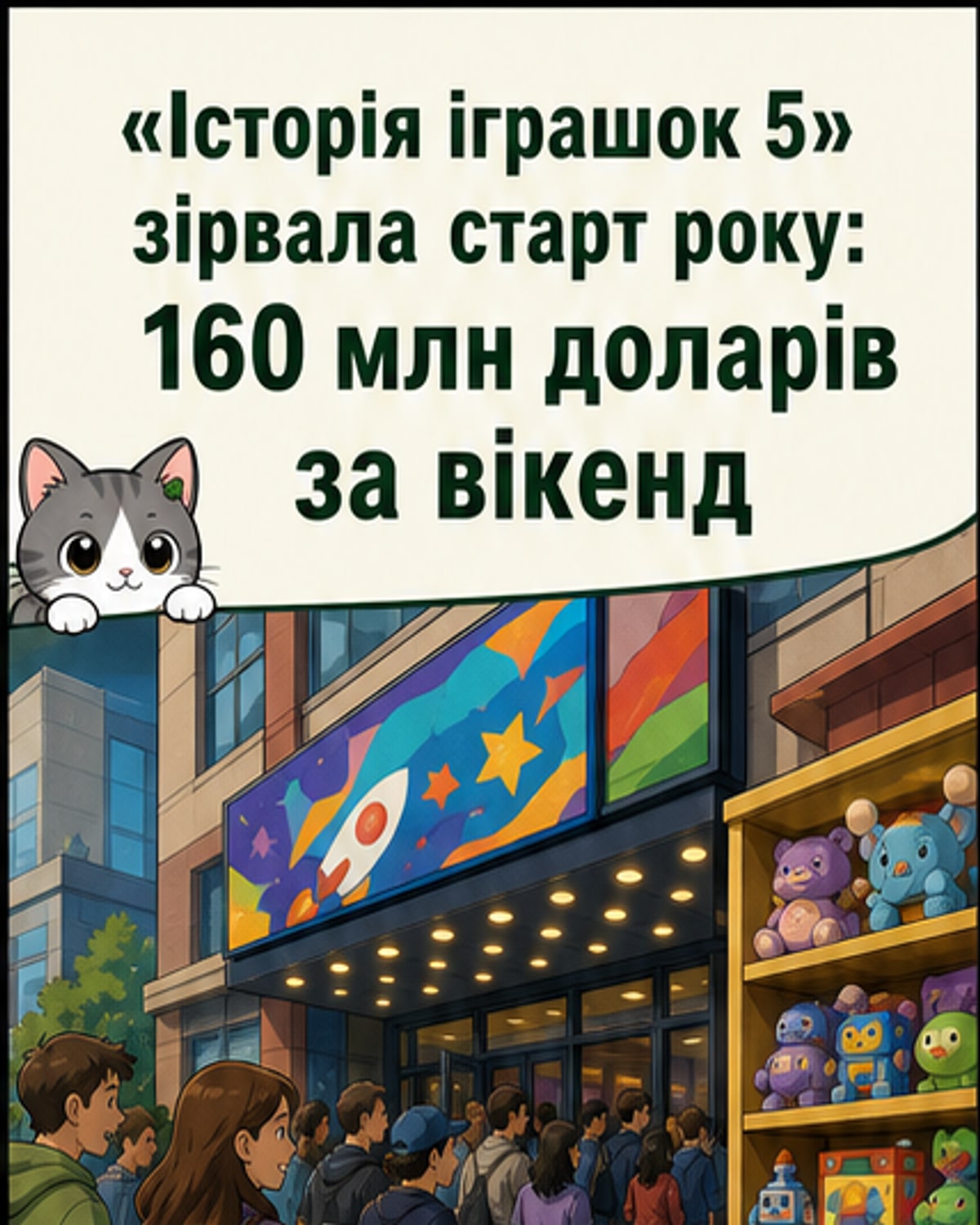 Мультфільм «Історія іграшок 5» — головні герої на тлі кінотеатрального екрану з рекордними цифрами зборів