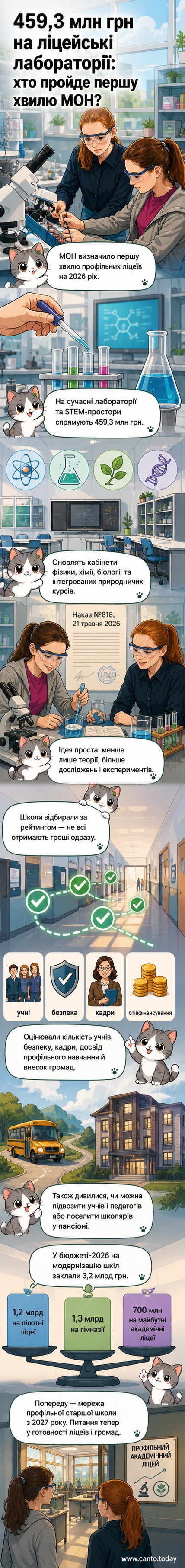 Візуалізація оновленого STEM-кабінету в українському ліцеї: учні працюють із сучасним обладнанням у фізичній лабораторії під наглядом вчителя.