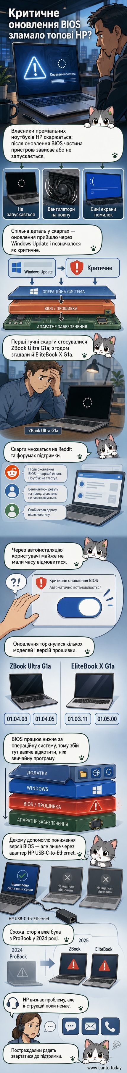 Зображення ноутбука HP з синім екраном помилки після невдачного оновлення BIOS