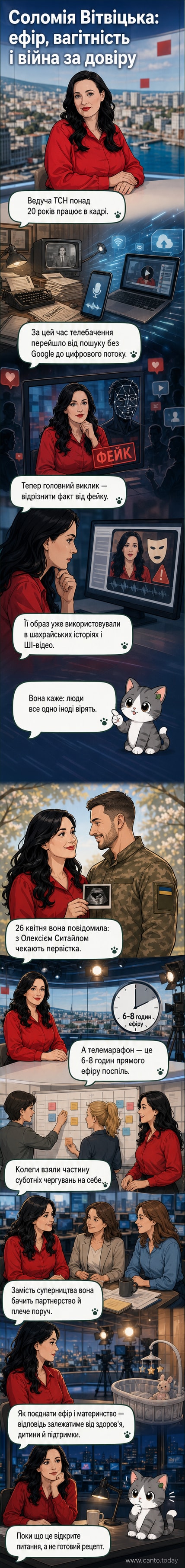Соломія Вітвіцька у прямому ефірі, посміхається, тримаючи мікрофон, на тлі новинної студії